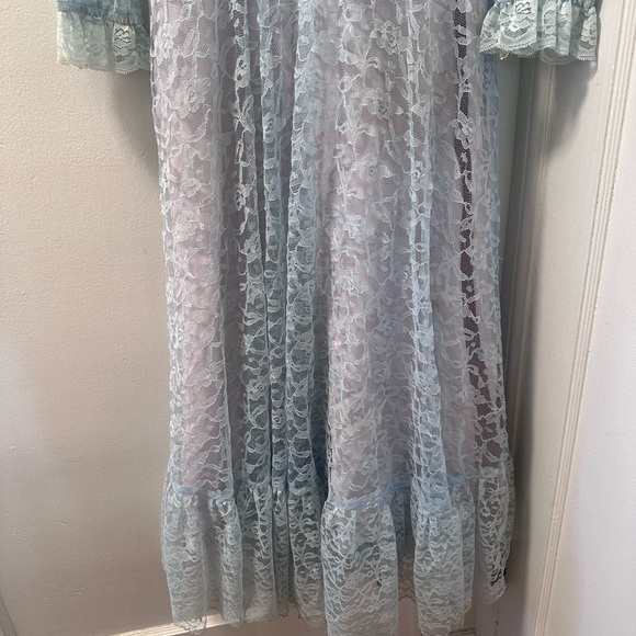 Vintage Light Blue Lace Long Sleeve Dress union made - Picture 2 of 9